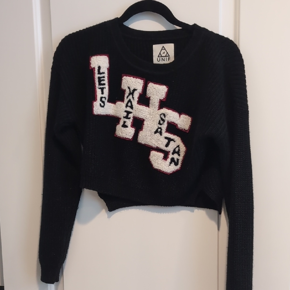 UNIF Let's Hail Satan Cropped Black Sweater